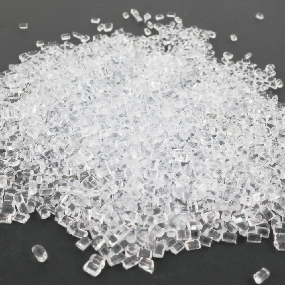 Representative WanHan engineering-plastic pellet samples from the supplied asset library. The image illustrates pellet appearance only; exact PC grade, formulation, transparency and production color require confirmation.