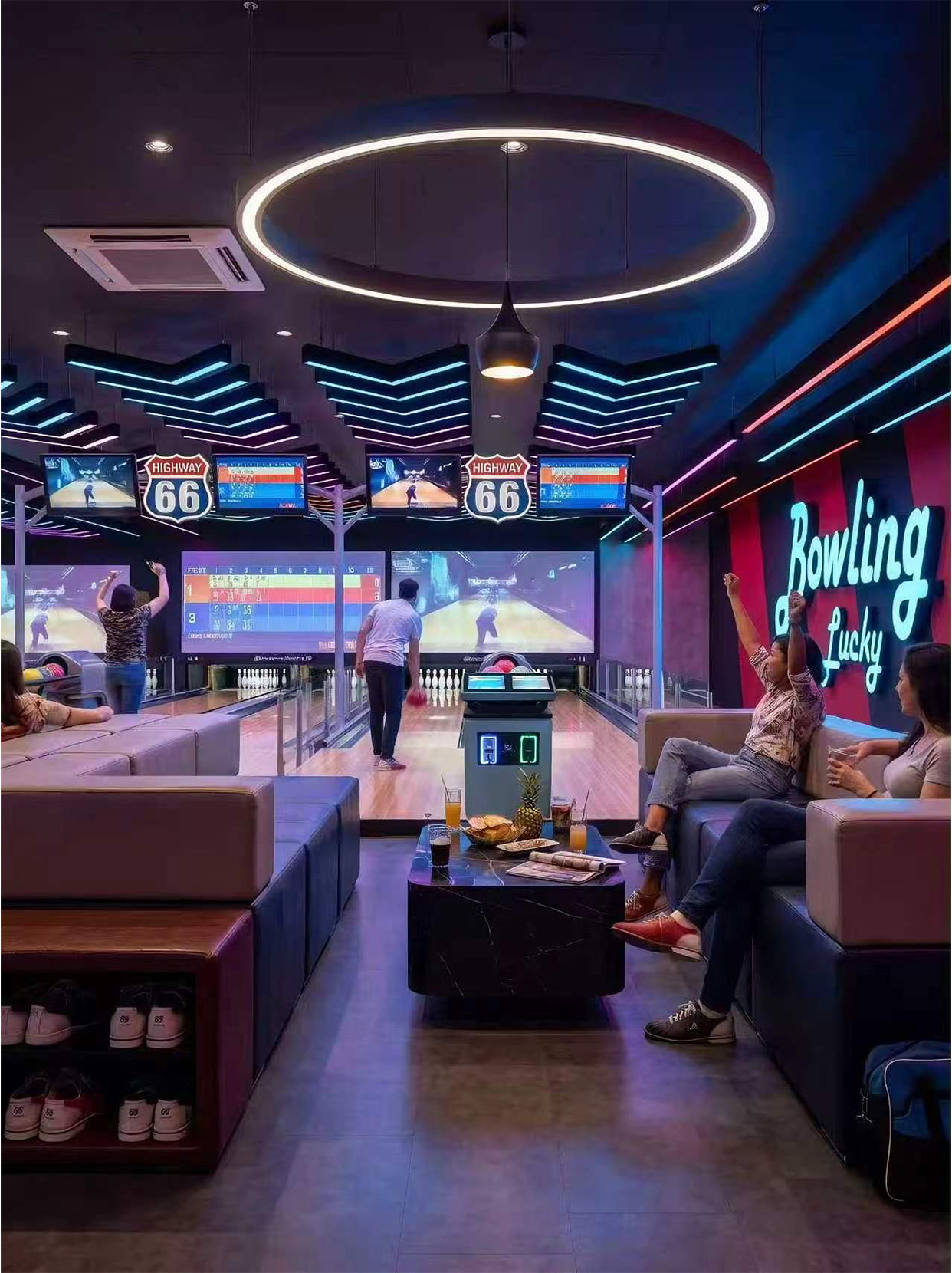 Mini bowling equipment installed in a family entertainment center