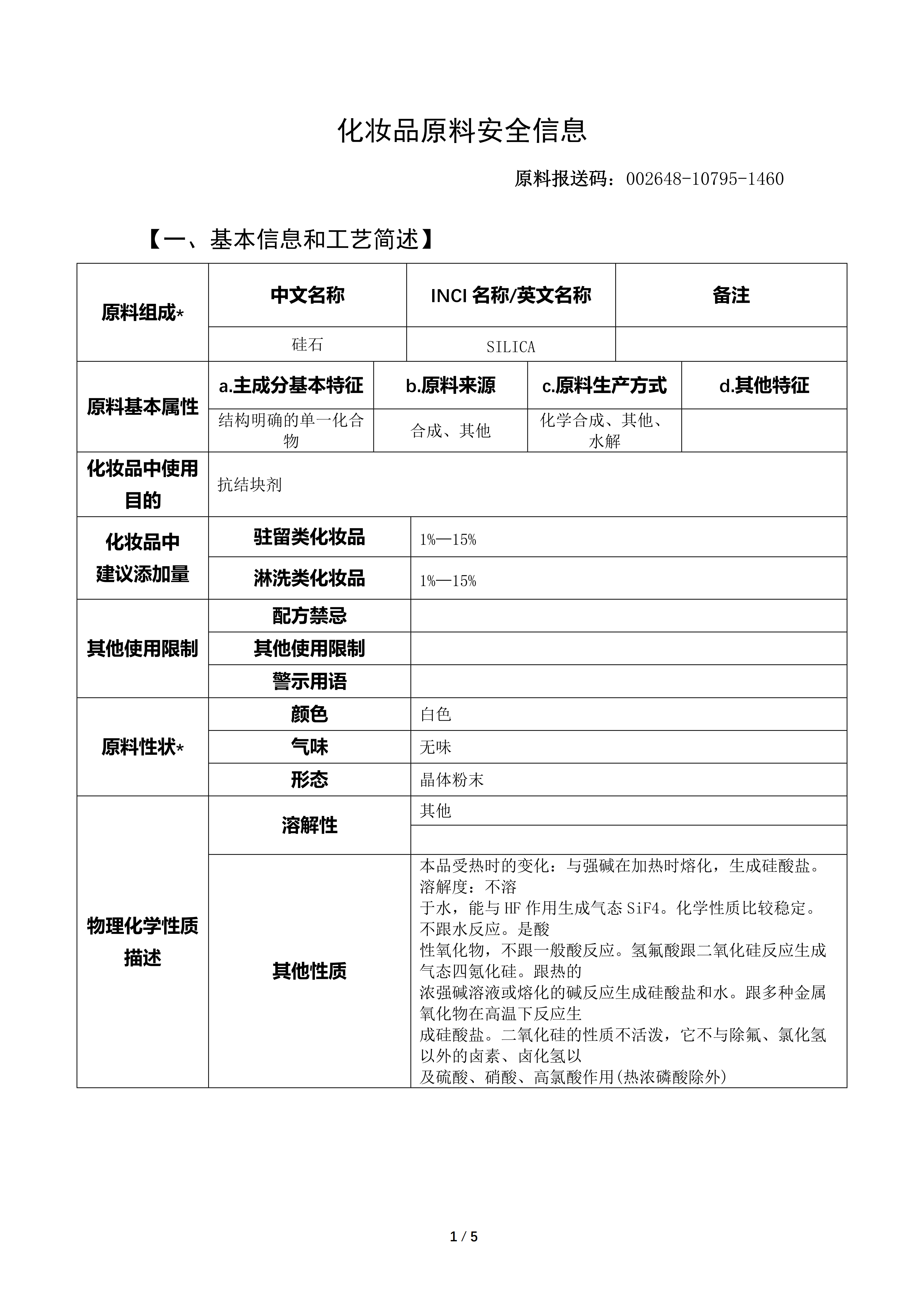 Cosmetic Silicon Dioxide Registration Dossier