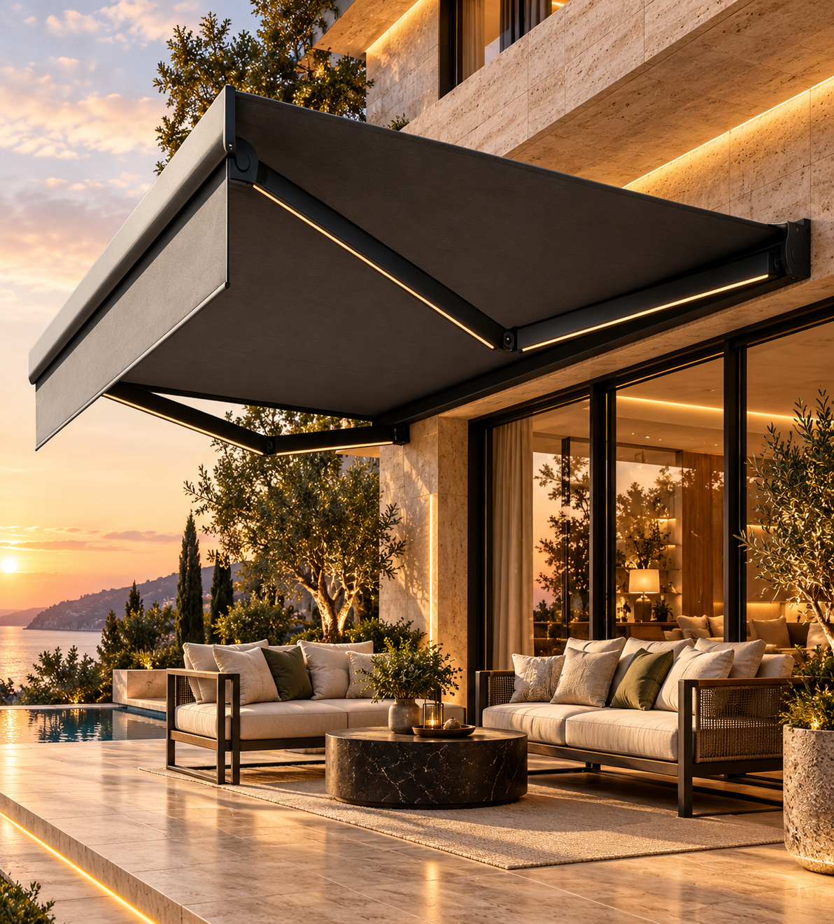 CAF260-150M-C Full-Cassette Folding Arm Retractable Awning