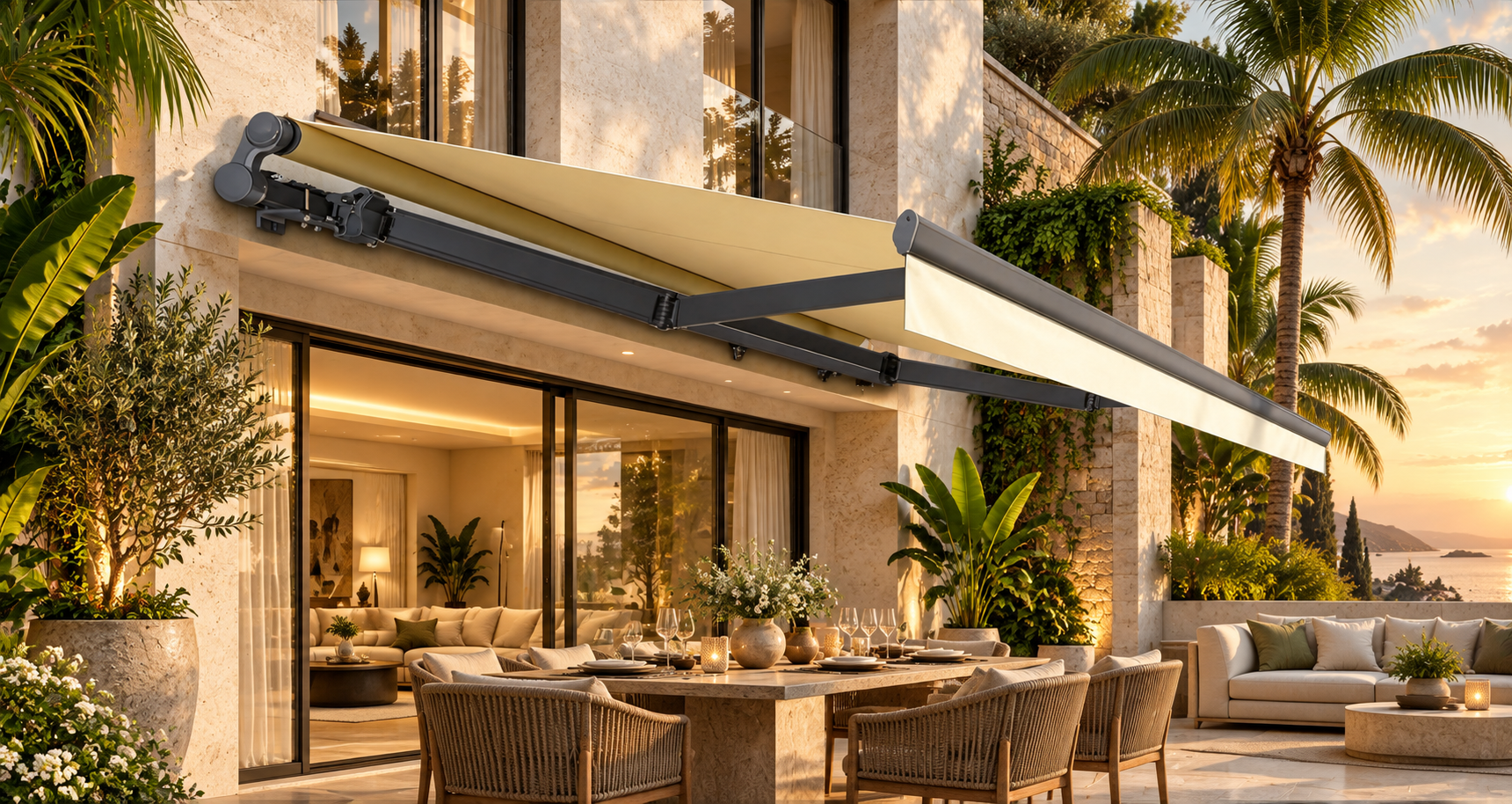 Full-Cassette Retractable Folding Arm Awning