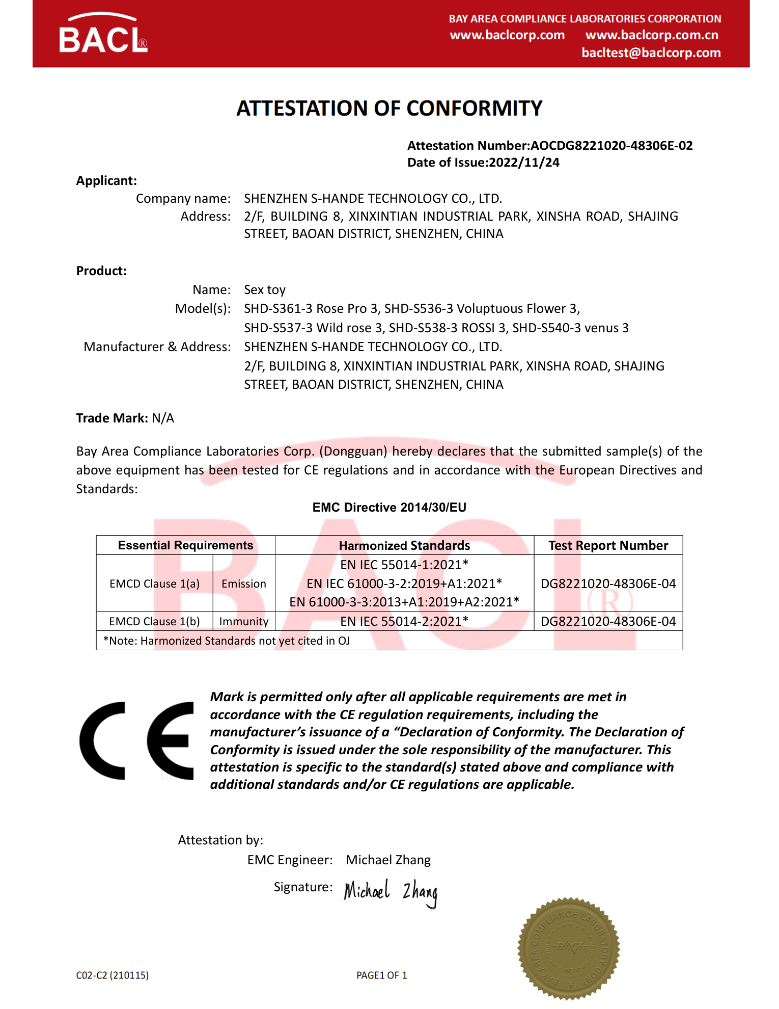 Attestation of Conformity