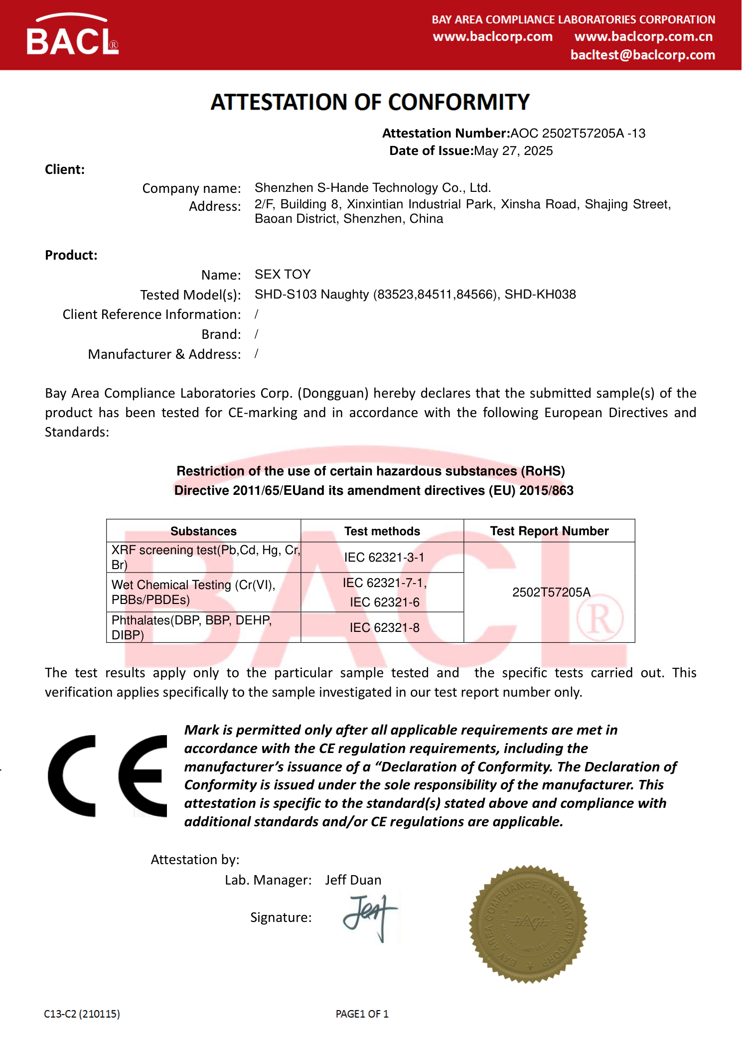 ATTESTATION OF CONFORMITY