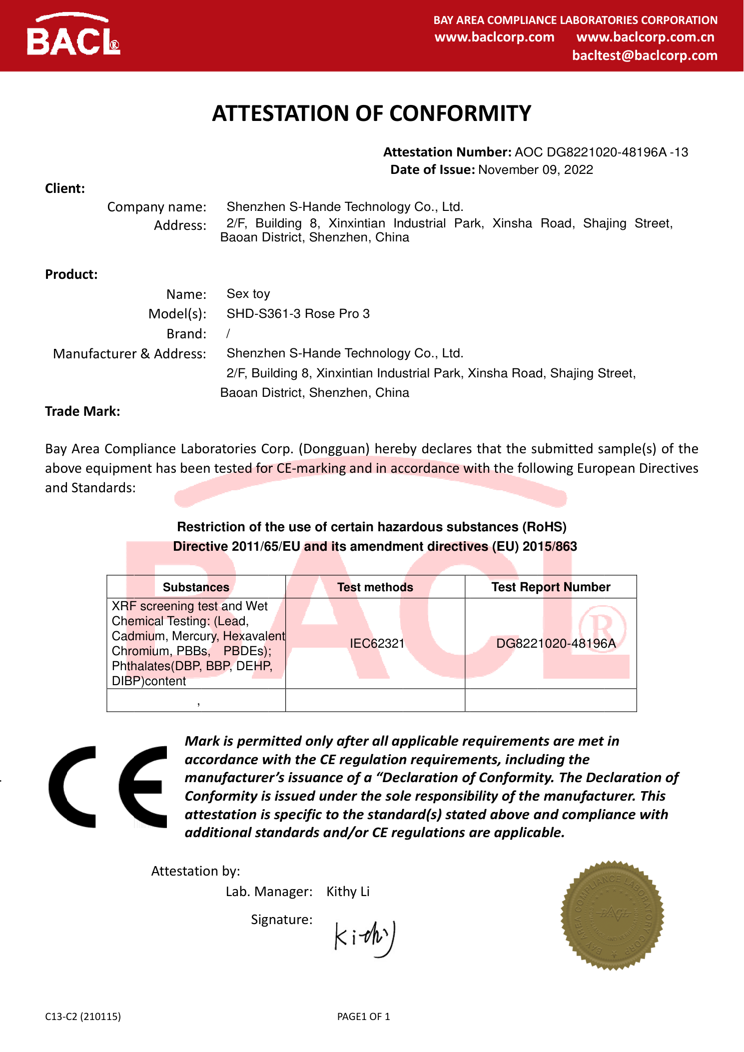 ATTESTATION OF CONFORMITY