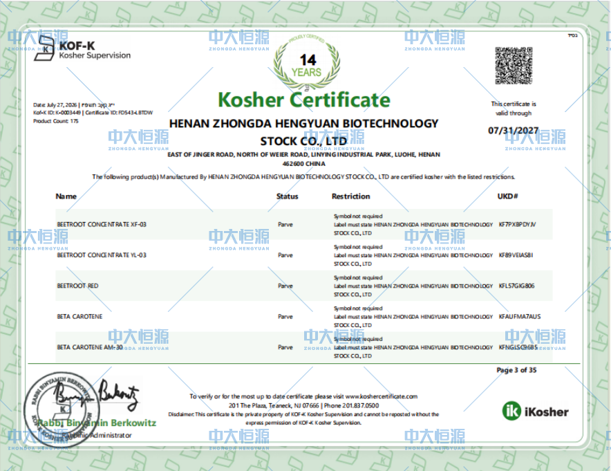 Kosher Certificate