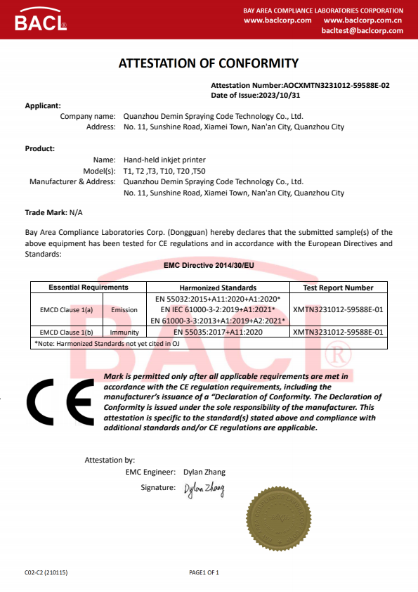 ATTESTATION OF CONFORMITY