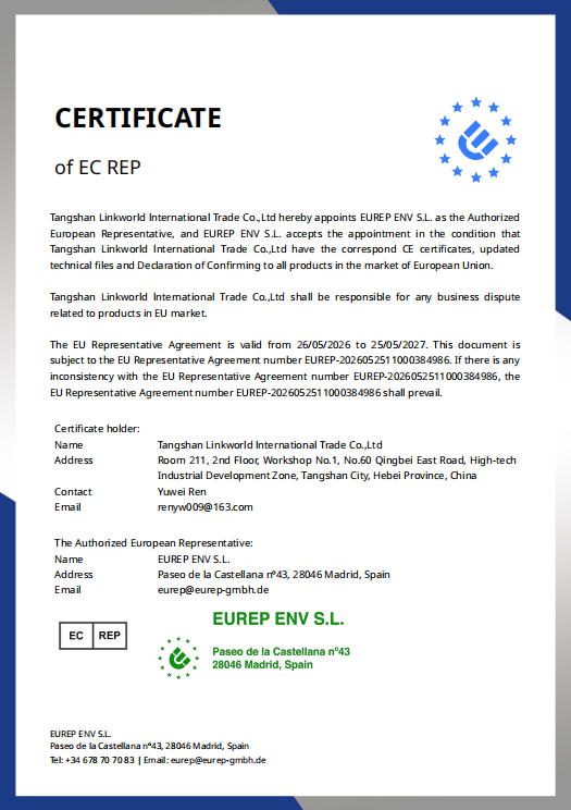 Certificate of EC REP EUREP-202605251000384986 issued by EUREP ENV S.L., valid 26 May 2026 to 25 May 2027