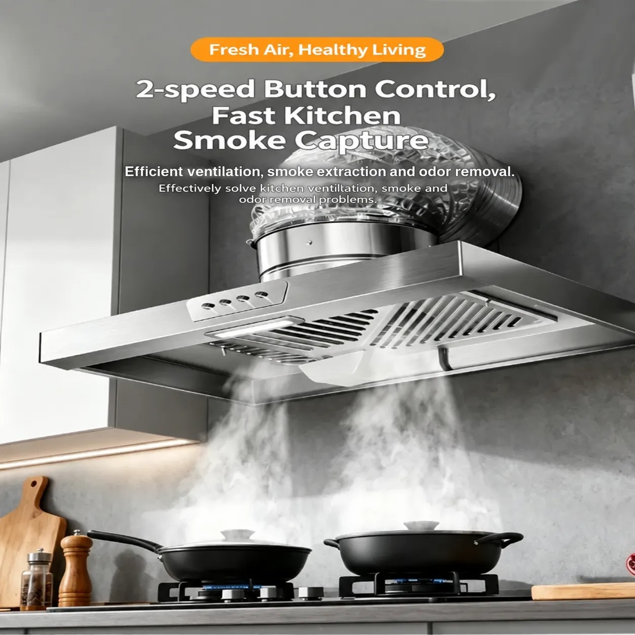 Slim 600 x 400 mm Stainless Steel Under Cabinet Range Hood Ducted Two Speed