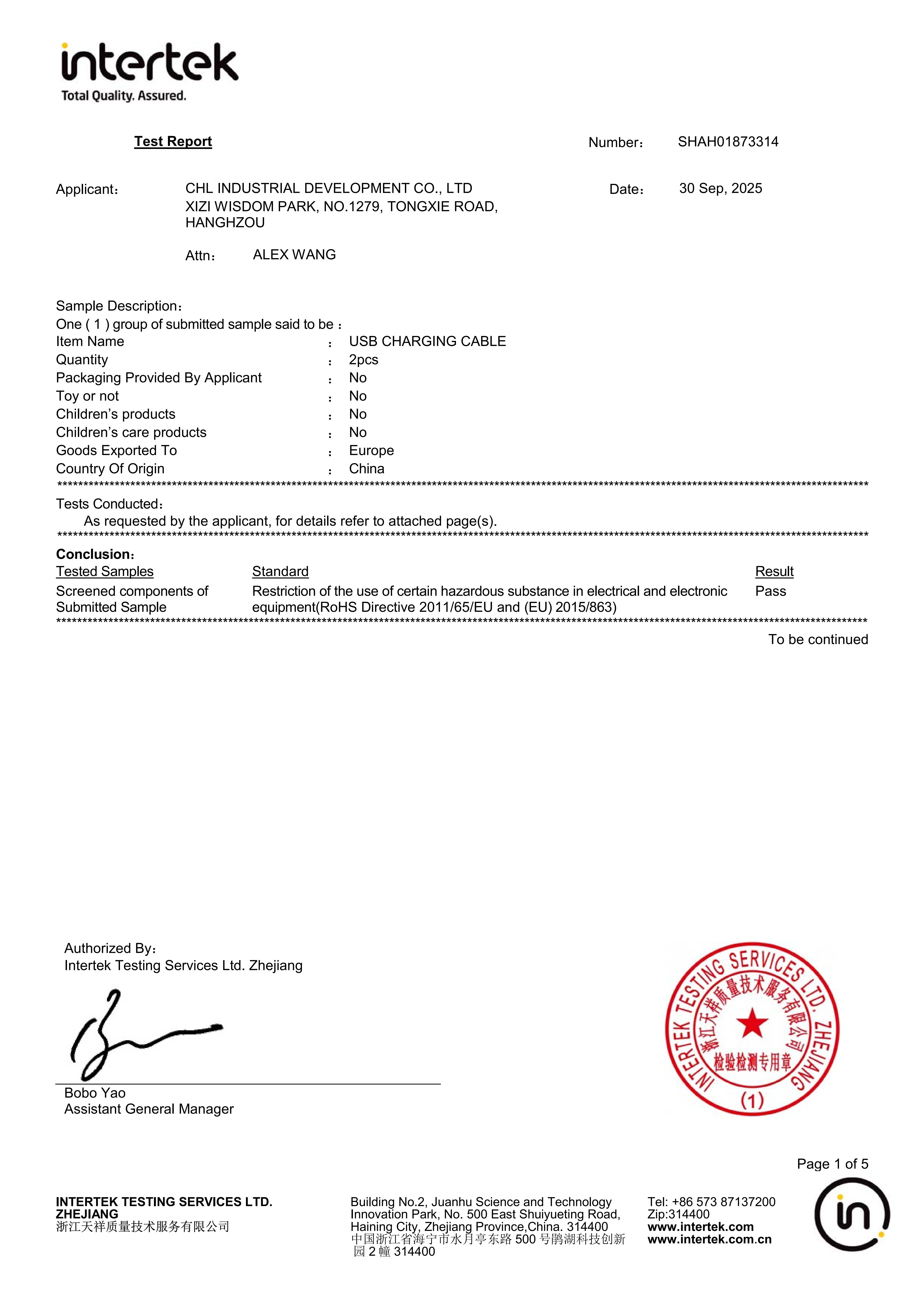 Intertek RoHS Test Report