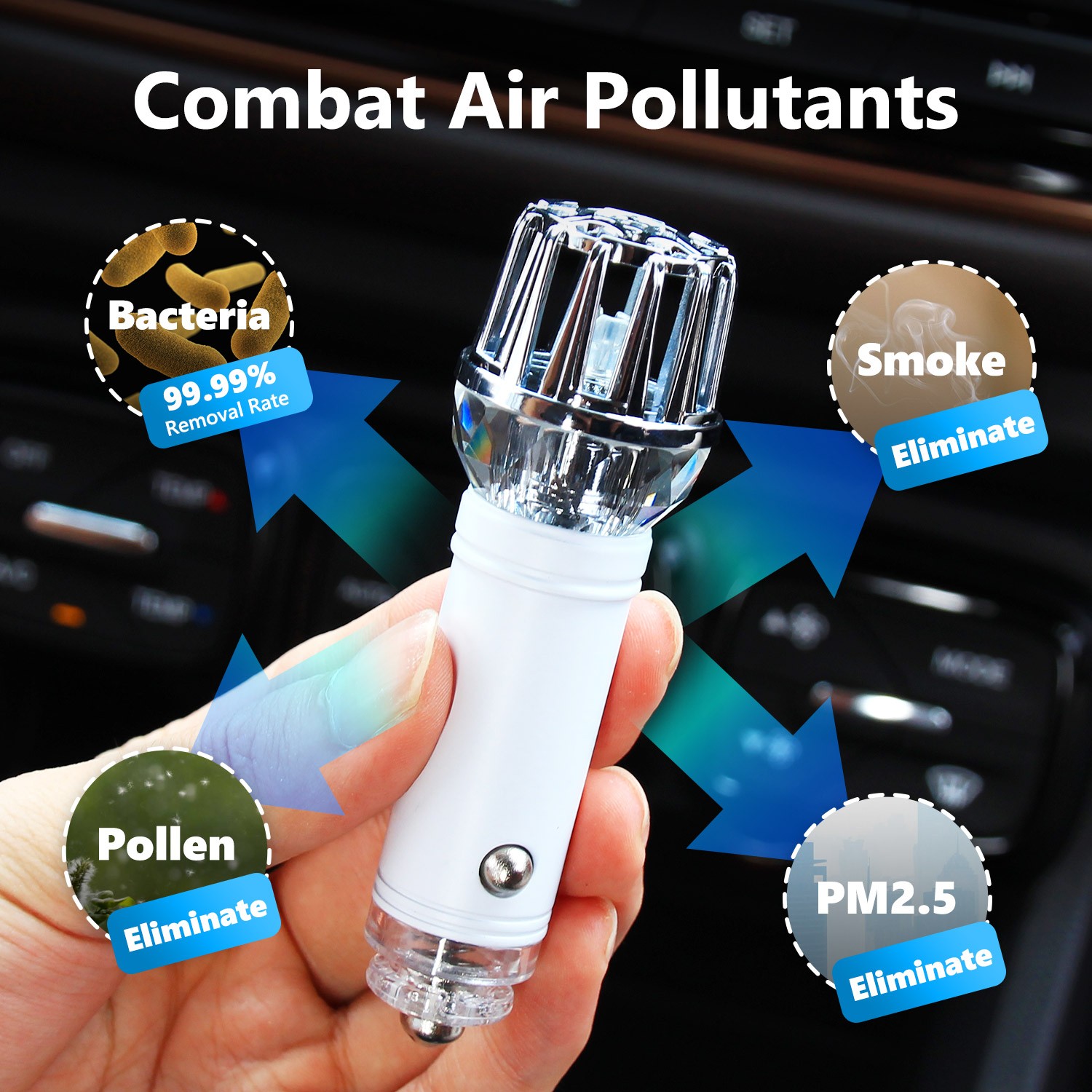 crystal car air purifier - kill bacteria remove smoke PM2.5
