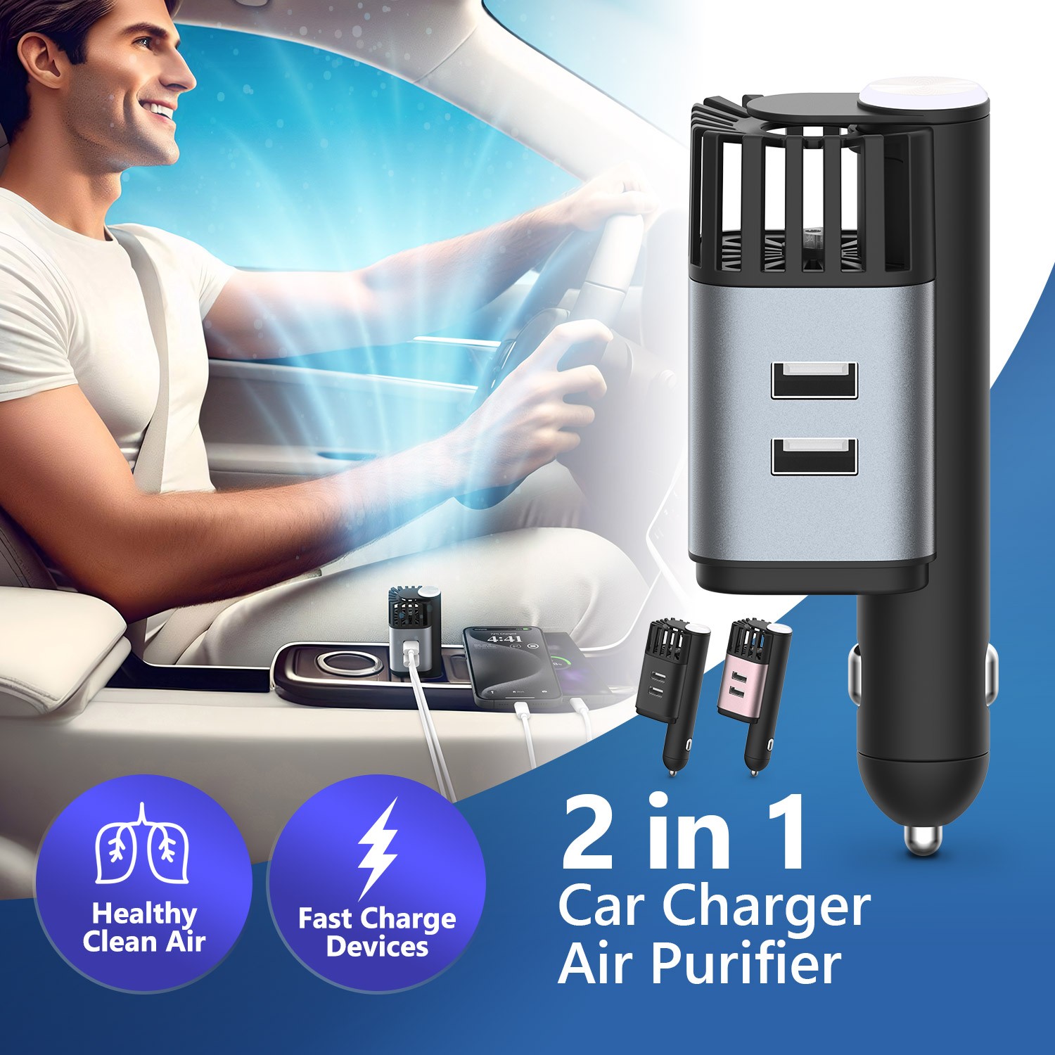 Car Charger Mini Car Air Purifier Auto Vehicle Air Cleaner