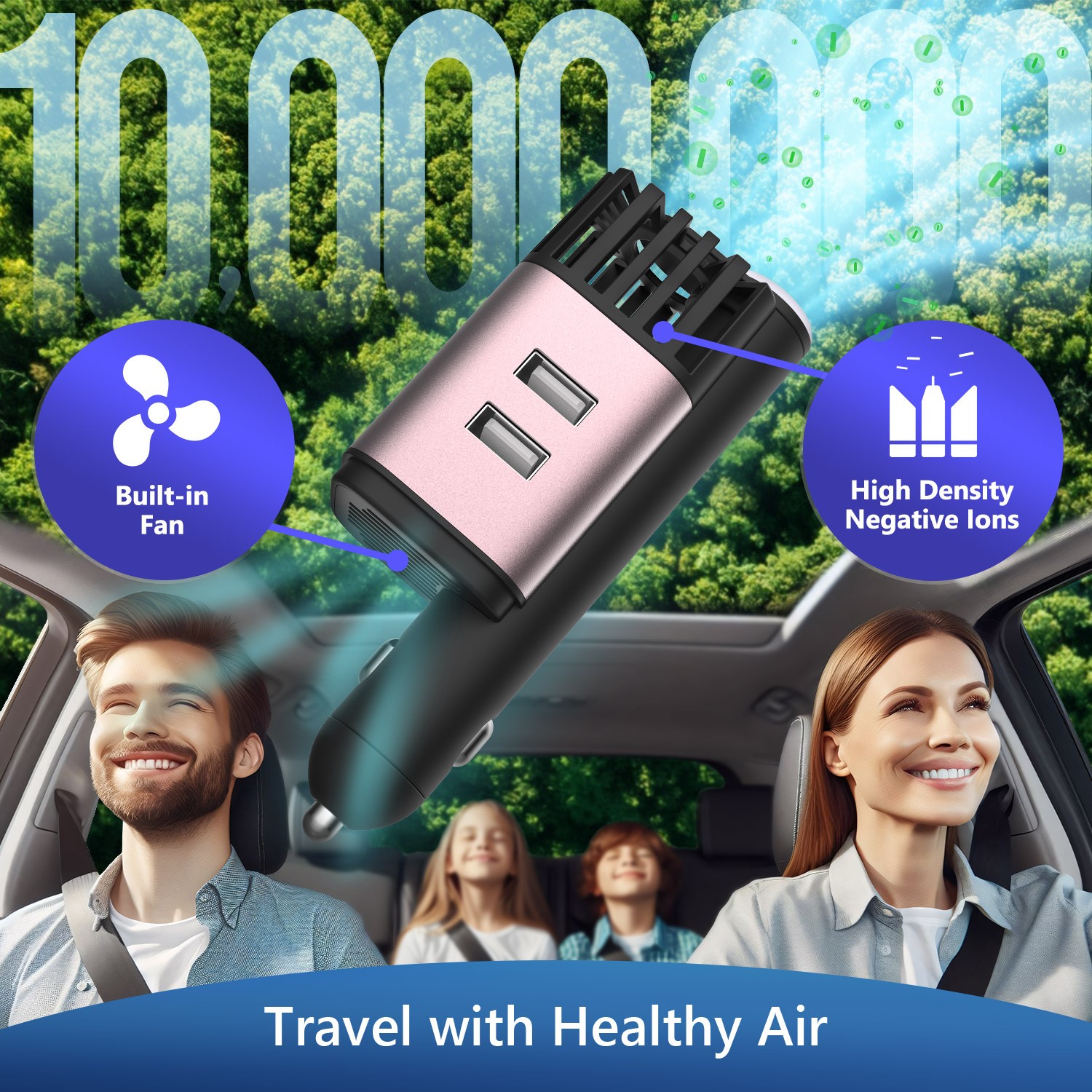 Negative Ion Ionic Anion Type Travel Size Air Purifier in Car