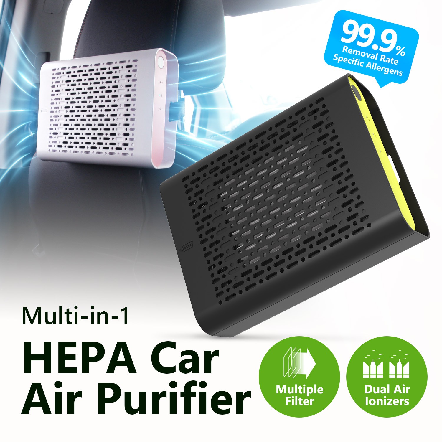 IONKINI HEPA Filter Car Air Purifier JO-6601