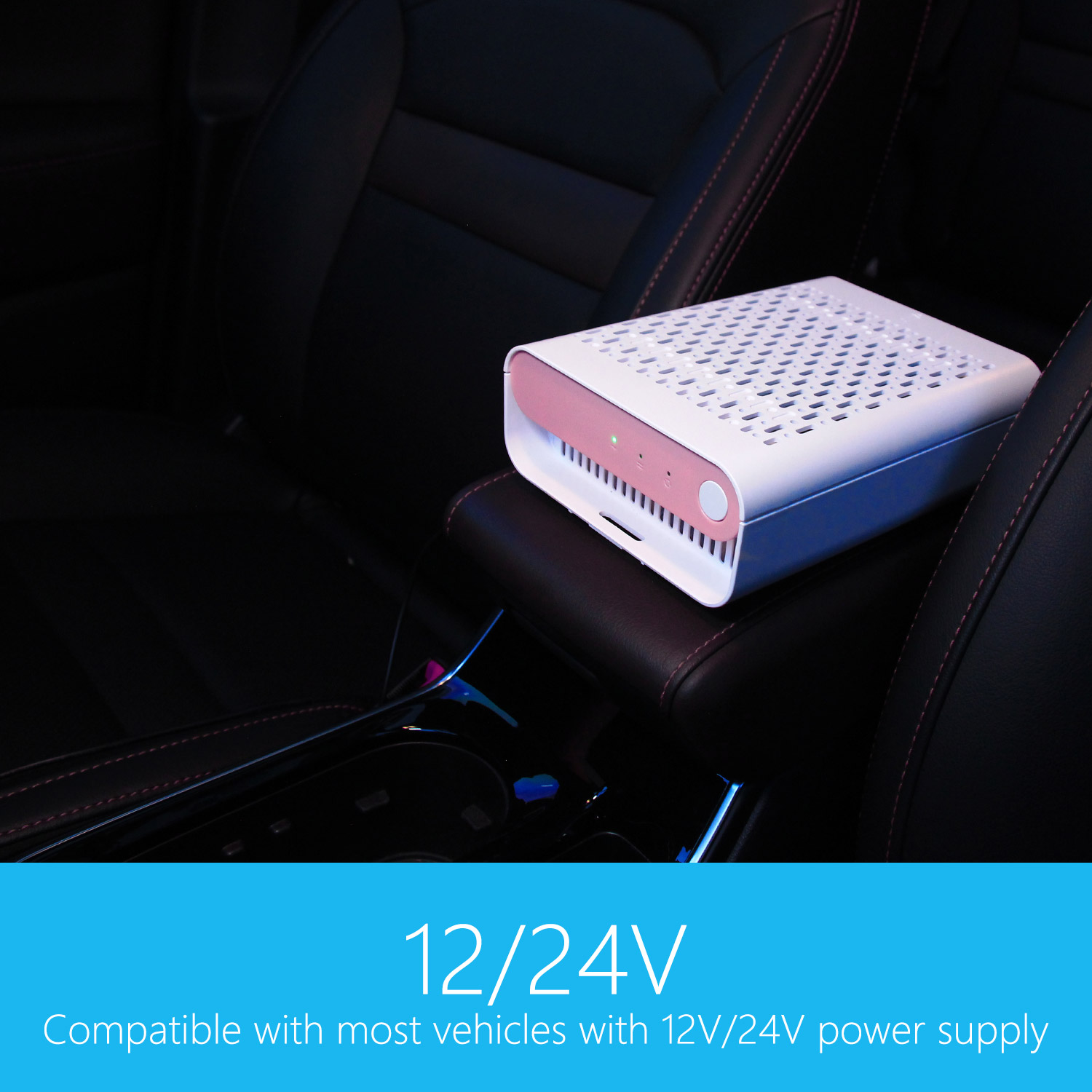 Car Air Purifier HEPA Filter put on flat surface in car