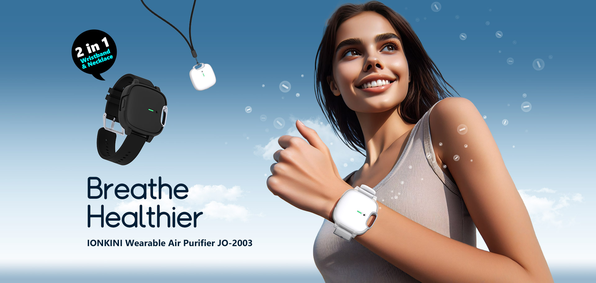 IONKINI New Design Portable Personal Wearable Wristband Air Purifier Bracelet Necklace Pendant JO-2003