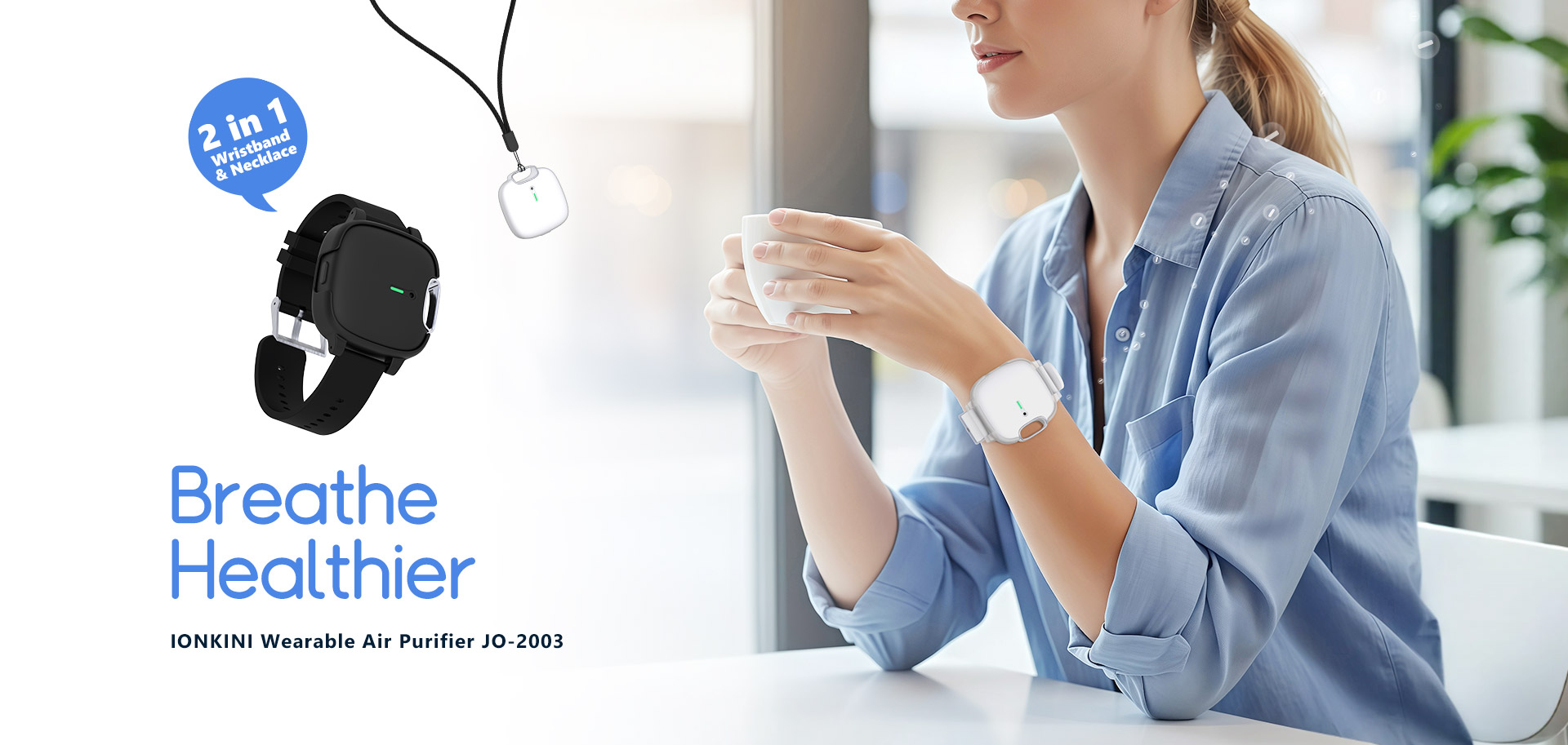 IONKINI New Design Portable Personal Wearable Wristband Air Purifier Bracelet Necklace Pendant JO-2003
