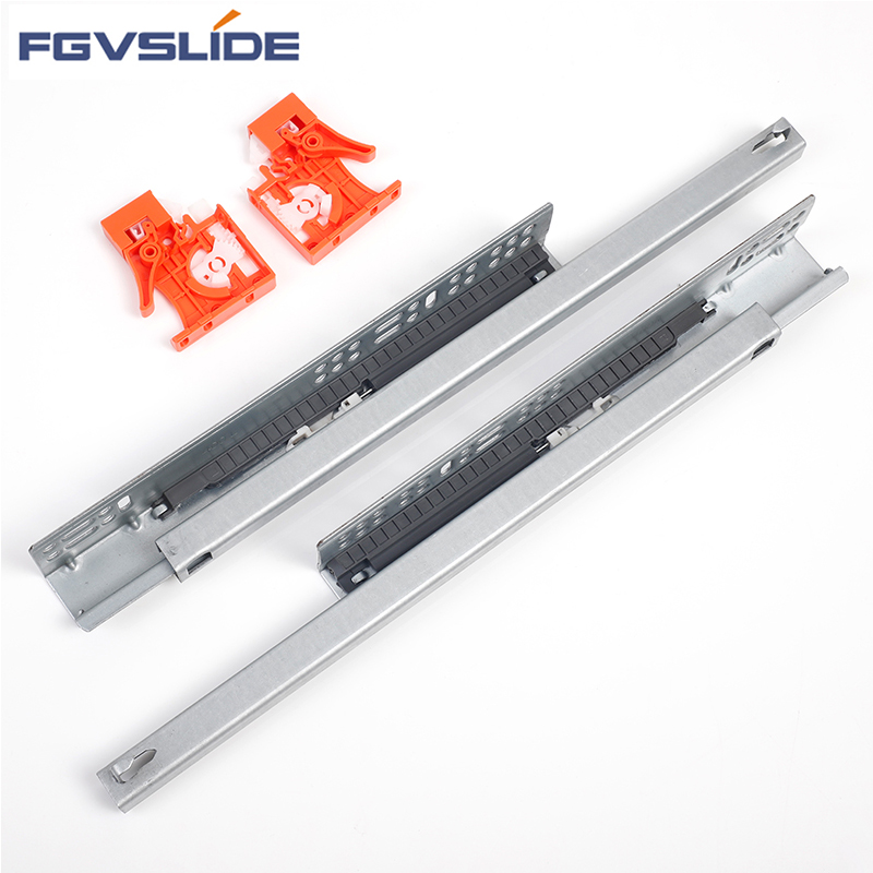Soft close single extension concealed slide with 2D plastic lock